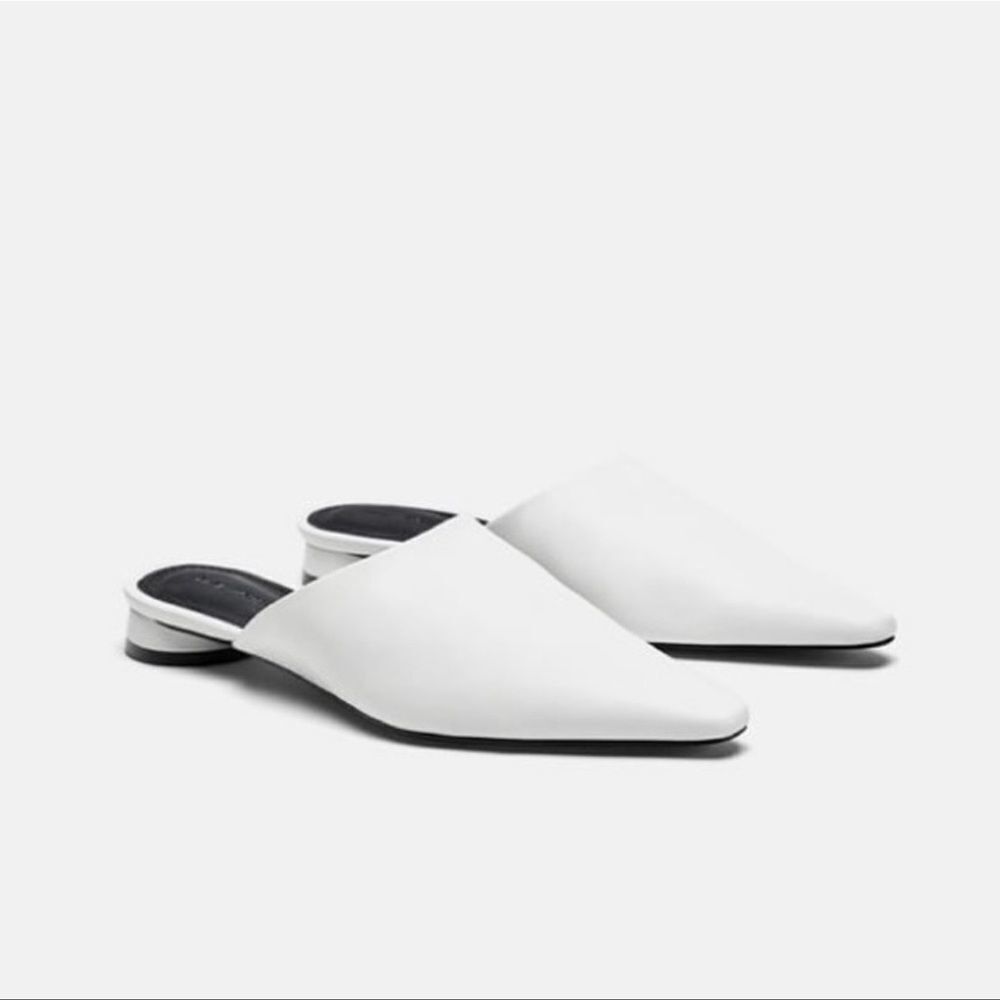 Zara Woman white leather pointy toe mules